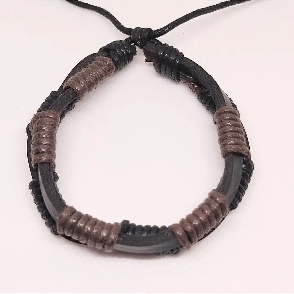 Men's bracelet leather layered brown new d88‎